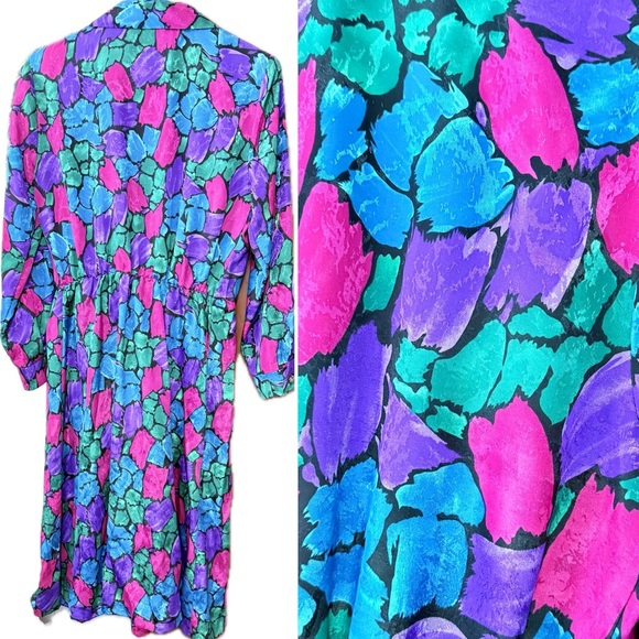 Vintage 1980s Stained Glass Belted Dress - Picture 5 of 6